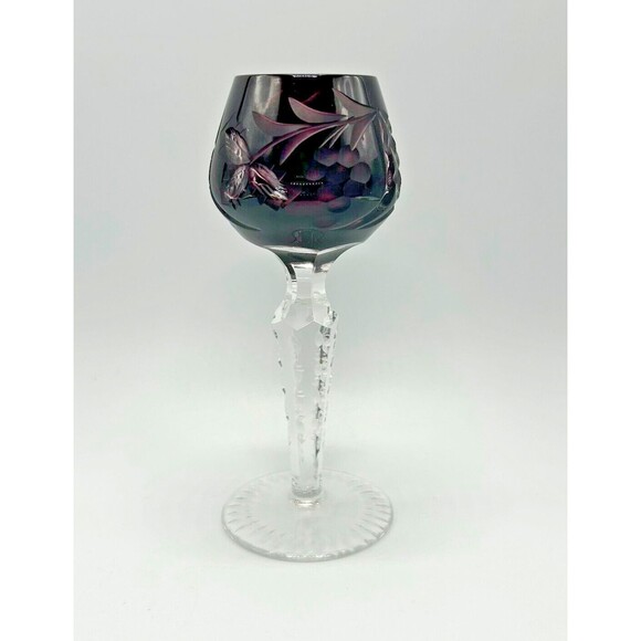 VINTAGE Lausitzer Amethyst Cordial Glass LA16 - Continuous Cut Foot - Crystal - Picture 4 of 9